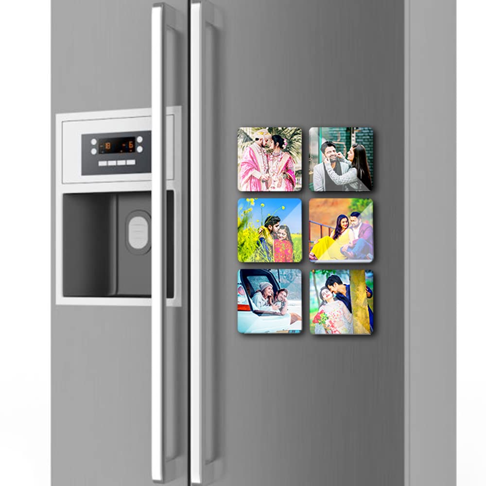 Deep Print Customized Photo Fridge Magnets (SET of 6) Glass Finish with Sparkle Effect || 3 X 3 Inch